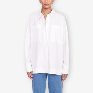 STAUD Payton High Low Crisp White Oversized Cotton Pockets Button Down Shirt M